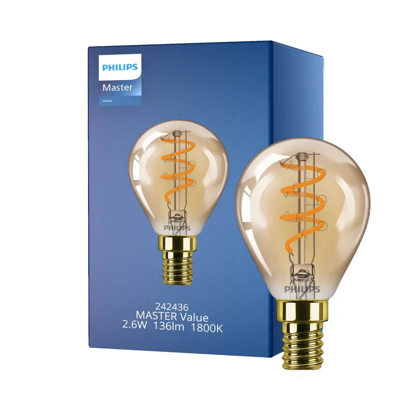 Philips Master Value LED Lustre E14 Kugel Fadenlampe Klar 2.6W 136lm - 918 Extra Warmweiß | Höchste Farbwiedergabe - Dimmbar - Ersatz für 15W Highlight