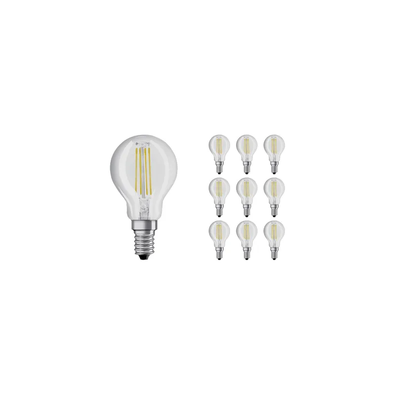 Mehrfachpackung 10x Osram Retrofit LED E14 Kugel Fadenlampe Klar 4W 470lm - 840 Kaltweiß | Ersatz für 40W Schneller Versand
