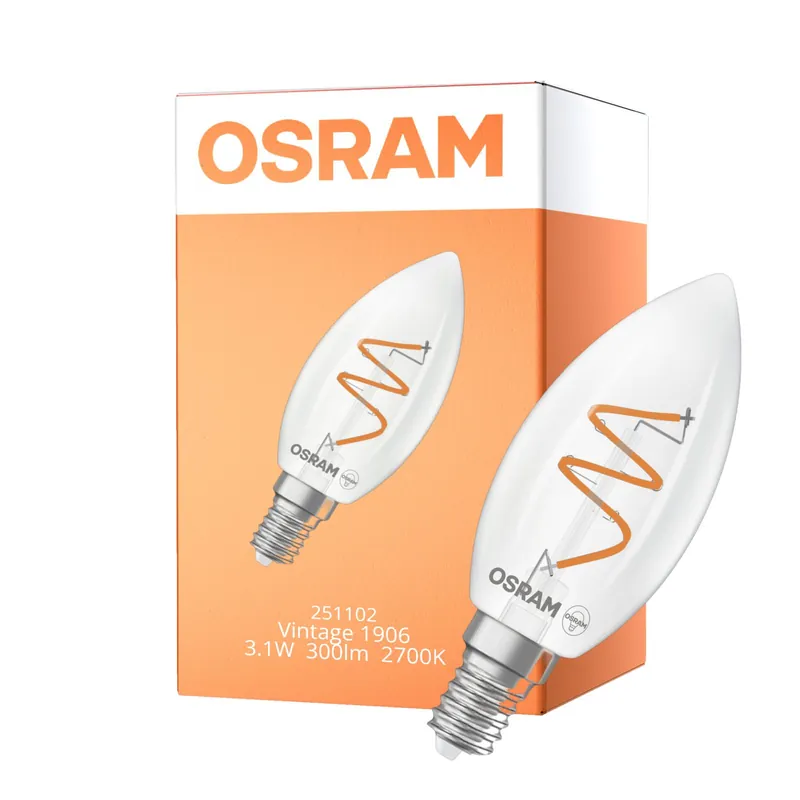 Finale Aktion Osram Vintage 1906 LED Classic Slim E14 Kerze Fadenlampe Klar 3.1W 300lm - 927 Extra Warmweiß | Höchste Farbwiedergabe - Dimmbar - Ersatz Für 25W