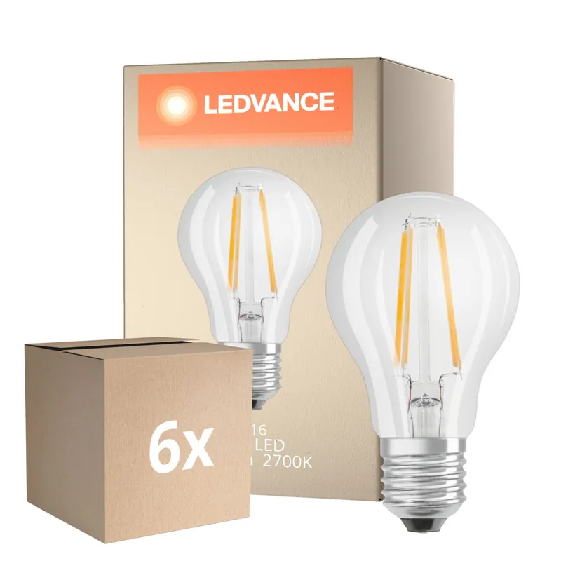 Markenprodukt Mehrfachpackung 6x Ledvance Classic LED E27 Birne Fadenlampe Klar 7W 806lm - 827 Extra Warmweiß | Dimmbar - Ersatz für 60W