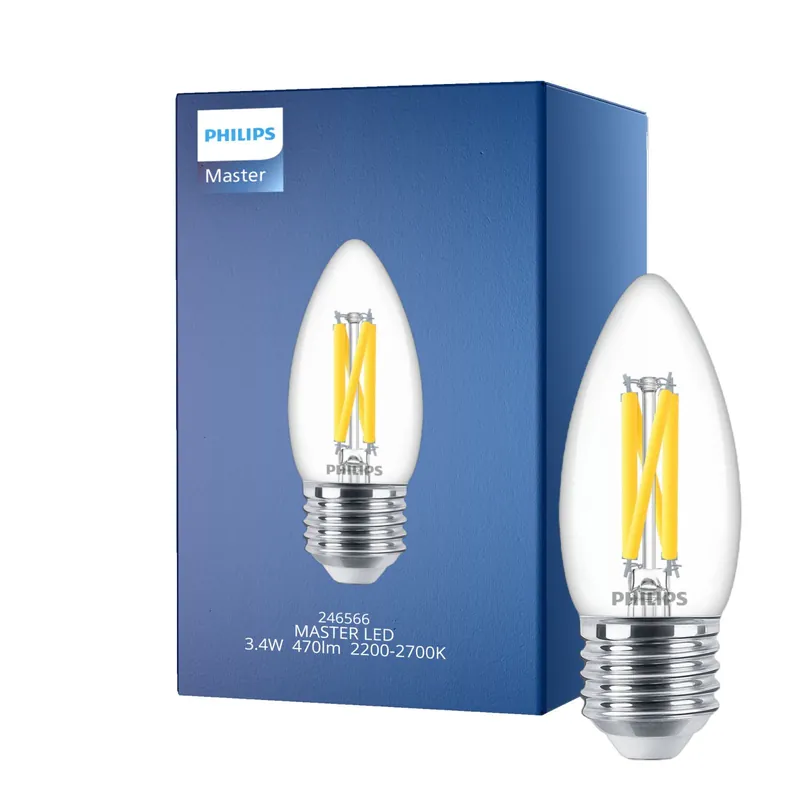 Preisreduziert Philips MASTER LED E27 Kerze Fadenlampe Klar 3.4W 470lm - 922-927 Dim To Warm | Höchste Farbwiedergabe - Dimmbar - Ersatz Für 40W
