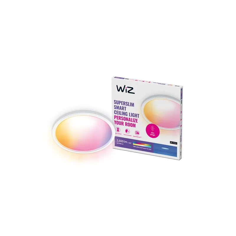 WiZ Smart LED Deckenleuchte SuperSlim Weiß 22W 2600lm - 922-950 Abstimmbares Weiß + RGB | IP20 - Höchste Farbwiedergabe - Wifi Dimmbar Preis Gesenkt