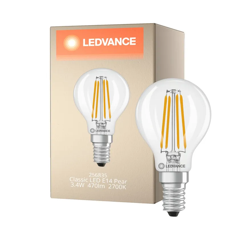Abverkauf Ledvance Classic LED E14 Birne Fadenlampe Klar 3.4W 470lm - 827 Extra Warmweiß | Ersatz Für 40W