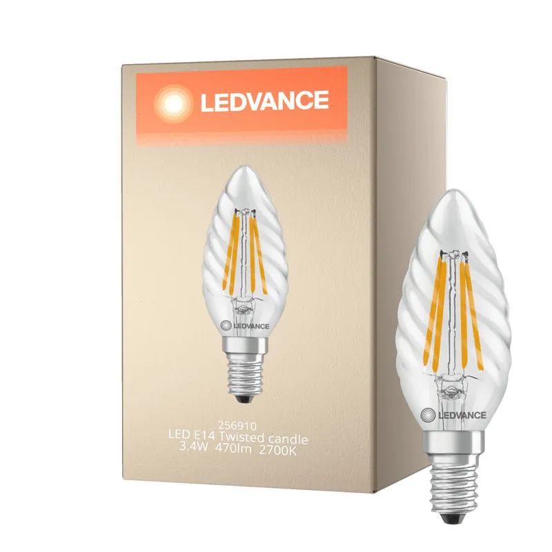 Sofort Bestellen Ledvance Classic LED E14 TWisted Kerze Fadenlampe Klar 3.4W 470lm - 827 Extra Warmweiß | Ersatz Für 40W