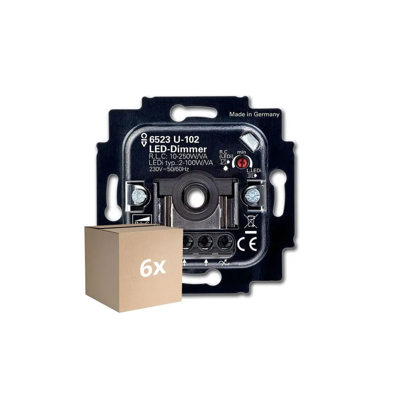 Letzte Chance Mehrfachpackung 6x Busch-Jaeger 6523U-102 Rotary LED Dimmer 6512-0-0334 2W -100W 50/60Hz