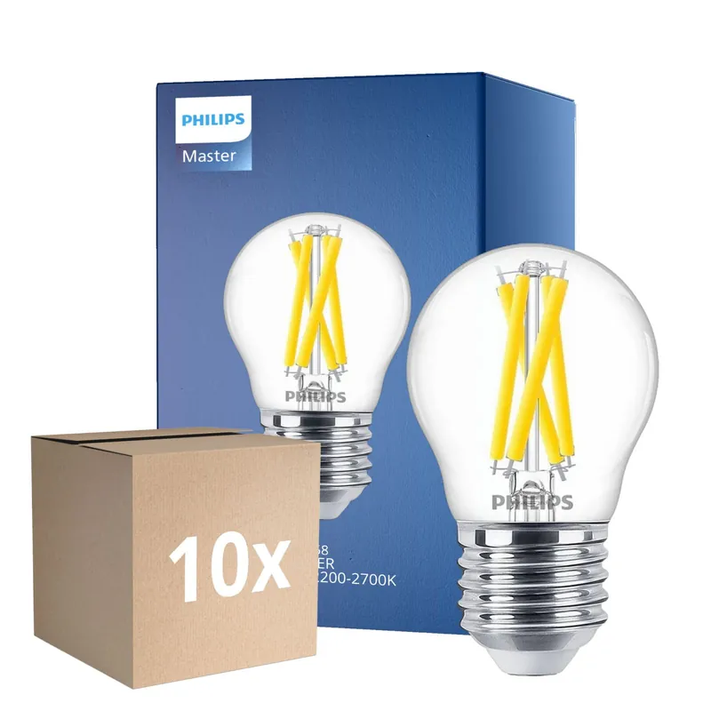 Mehrfachpackung 10x Philips MASTER LED E27 Kugel Fadenlampe Klar 5.9W 806lm - 922-927 Dim To Warm | Höchste Farbwiedergabe - Dimmbar - Ersatz Für 60W Bestseller