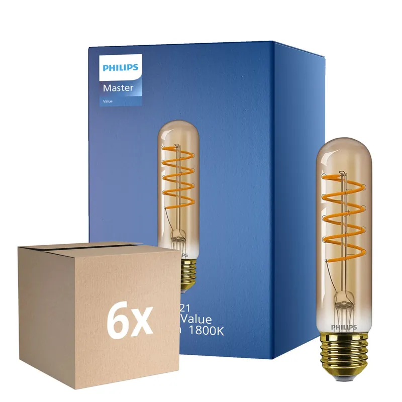 Meistverkauft Mehrfachpackung 6x Philips MASTER Value LED Glühbirne E27 Tubular Fadenlampe Gold 4W 250lm – 818 Extra Warmweiß | Höchste Farbwiedergabe - Ersatz für 25W