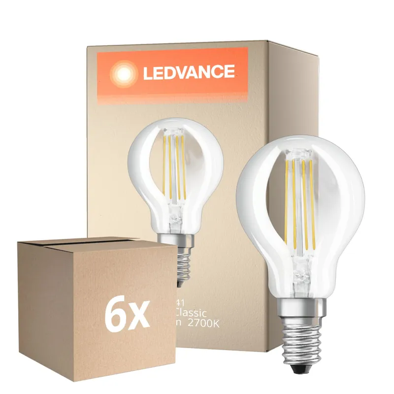 Geprüft Mehrfachpackung 6x Osram Classic LED E14 Kugel Fadenlampe Klar 5.9W 806lm - 827 Extra Warmweiß | Dimmbar - Ersatz Für 60W