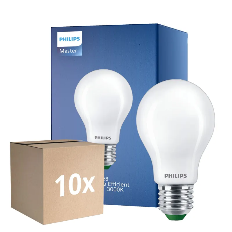 Mehrfachpackung 10x Philips MASTER LED Glühbirne Ultra Efficient E27 Birne Matt 4W 840lm - 830 Warmweiß | Ersatz für 60W Bestpreis