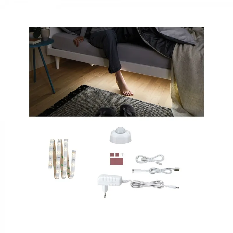 Paulmann No. 70955 Function YourLED Night Comfort Set 1m Warmweiß Bettlicht mit Bewegungssensor Echt