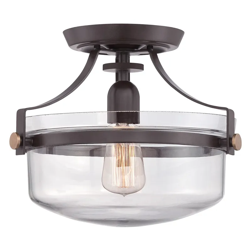 Versand Am Gleichen Tag Elstead Lighting Penn Station Deckenleuchte Semi-Flush 1-Light Bronze Glas 33cm E27