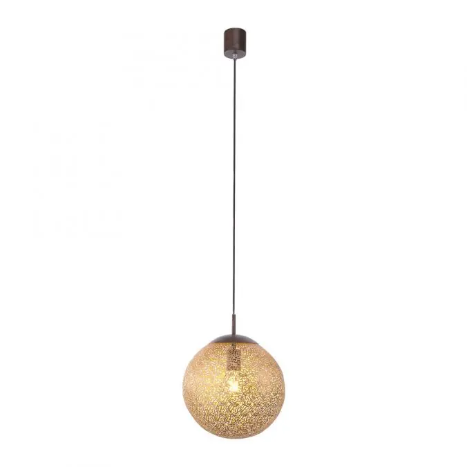 Preisreduziert Pendelleuchte, rost-gold, Kugelform, E27 Fassung, lichtdurchlässiges Muster