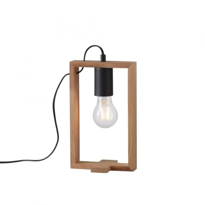 Abverkauf LED Tischleuchte, schwarz, Holzrahmen, Schnurschalter, Metall, 1 flammige Tischlampe