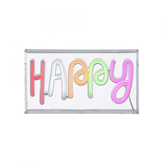LED Tischleuchte Schriftzug Happy mehrfarbig USB Schalter dekorativ Echt