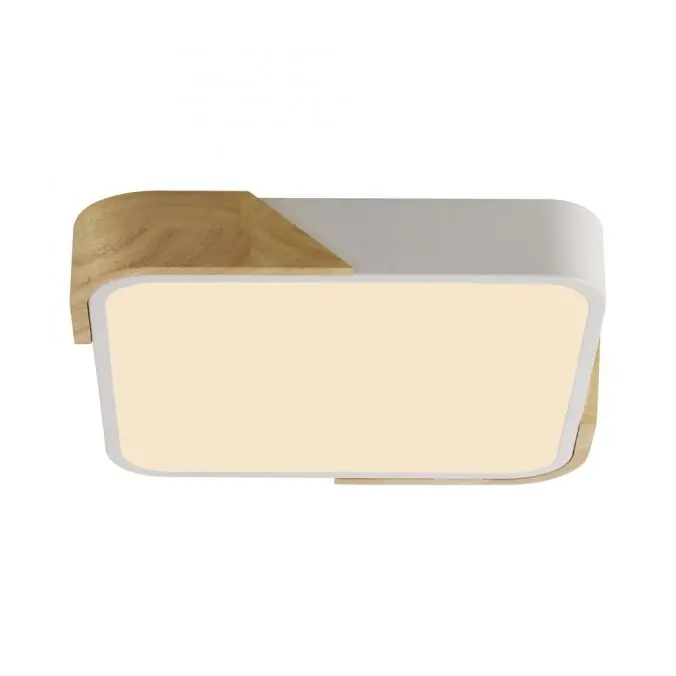 LED Deckenleuchte quadratisch weiß mit Holzdekor zeitloses Design Preisreduziert